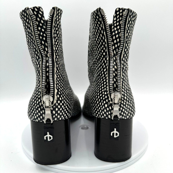 Rag & Bone Fleur Ankle Boots Embossed Leather Womens 37.5 Black White Polka Dots - Picture 7 of 12